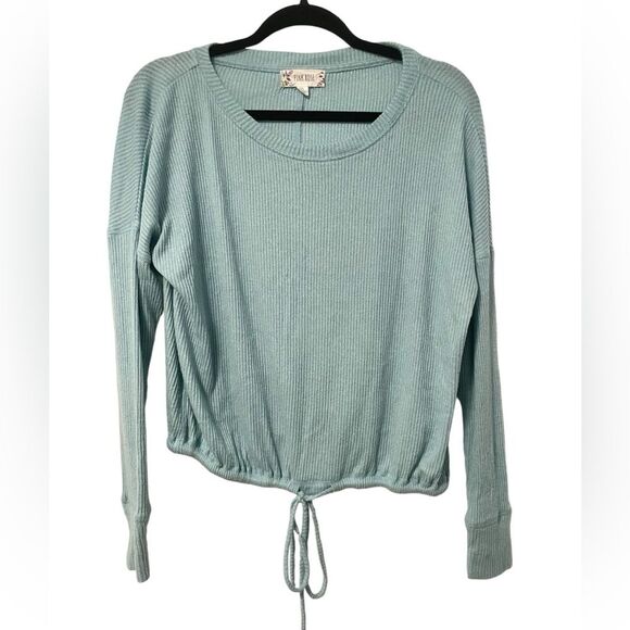 Pink Rose Tops - Pink Rose Drawstring-Hem Knit Top Sweater Light Teal Blue Size Medium